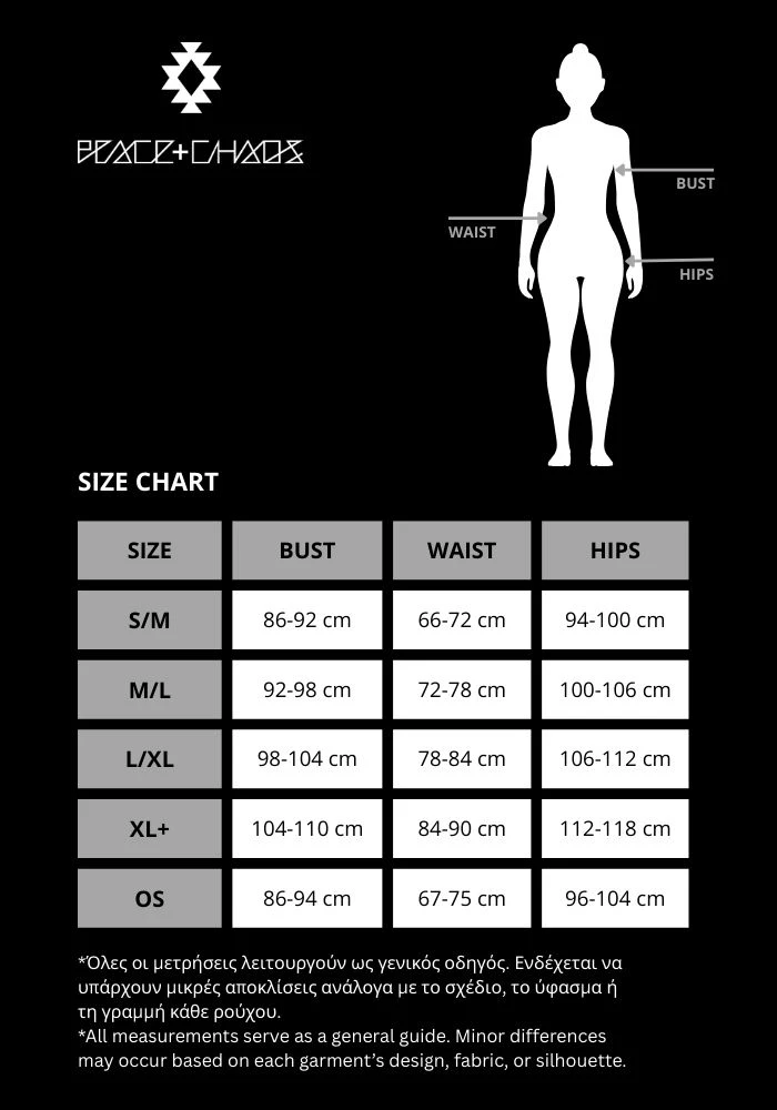 Size guide — Peace and Chaos