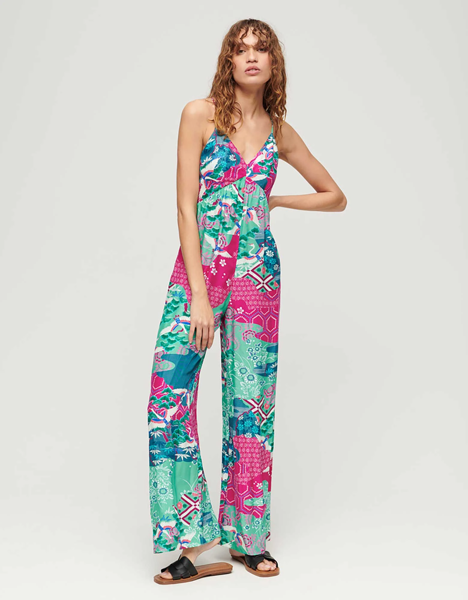 Printed cami jumpsuit magenta stork cloud — Superdry