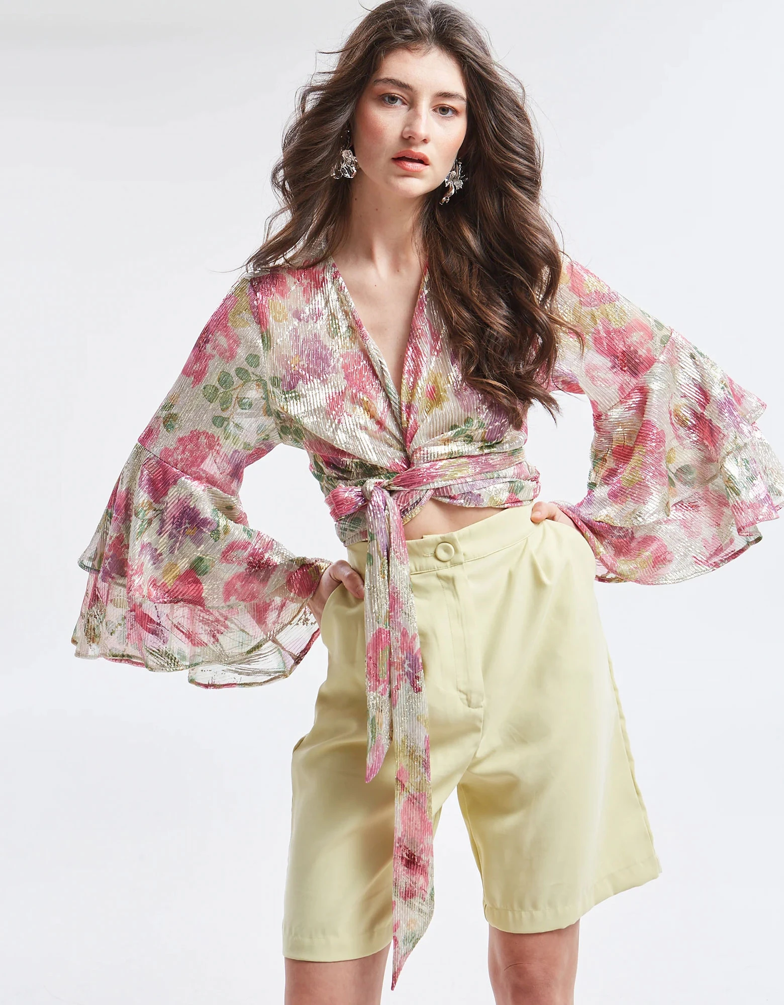 Amaris pleated floral wrap top — Ananke Clothing