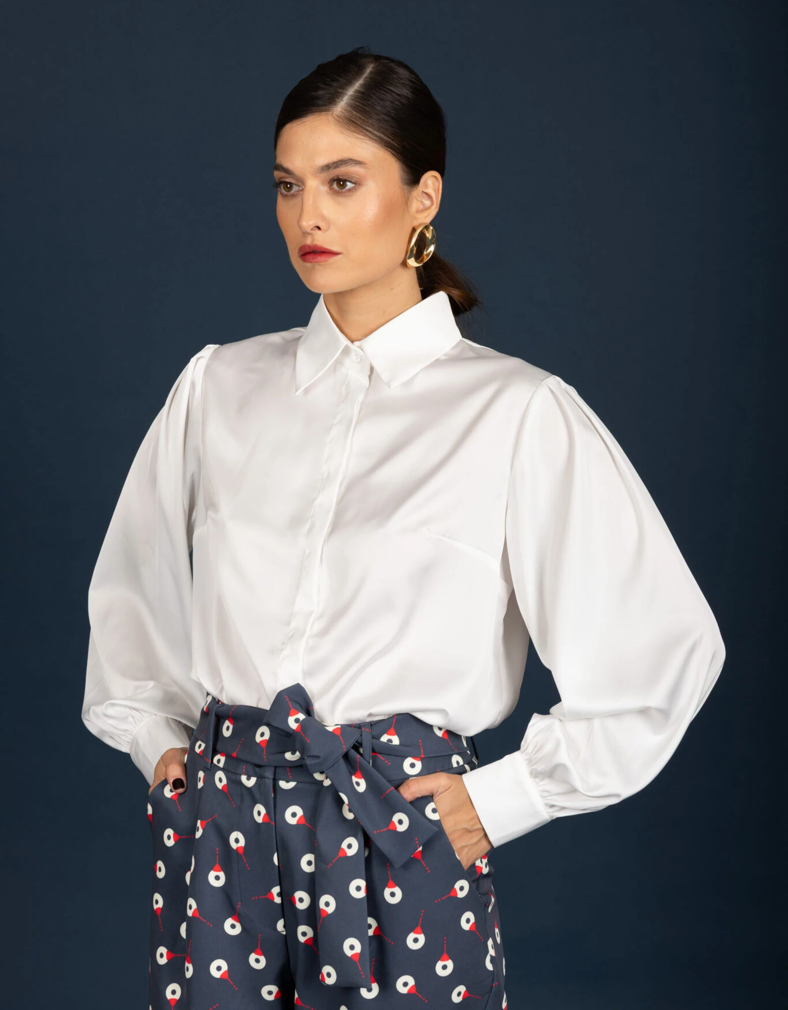 Denise satin shirt ecru — Chaton