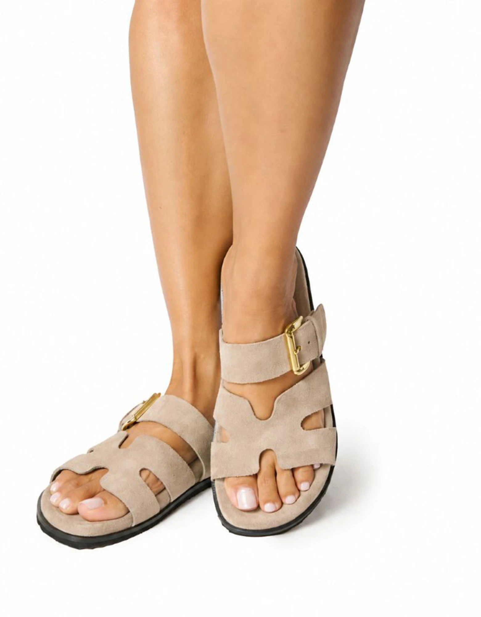 Beige cross suede sandals 61312 — Ateneo