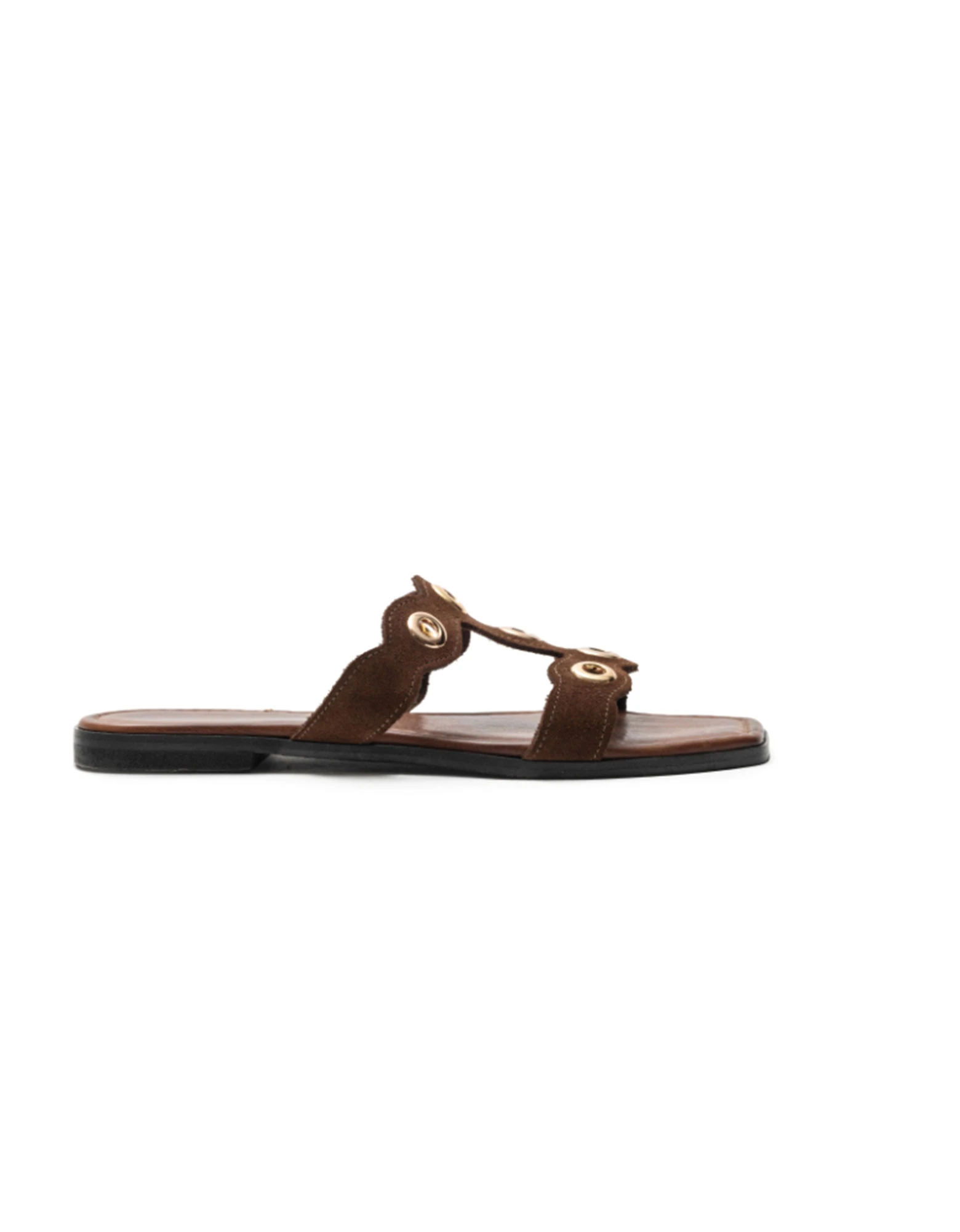 Brown crost suede studded sandals 63404 — Ateneo