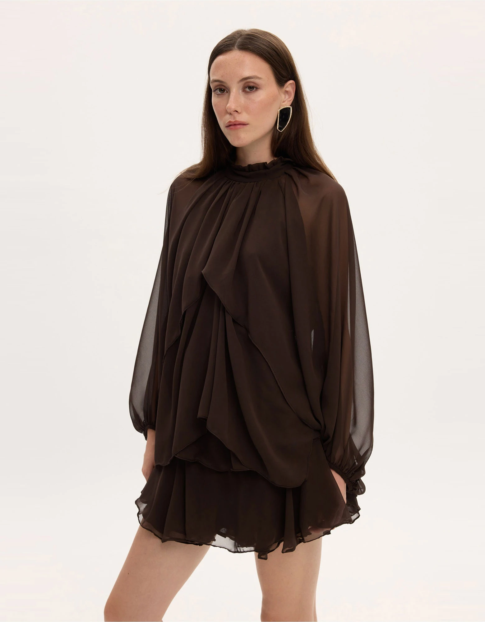 Melanie brown ruffle dress — Ciel Concept
