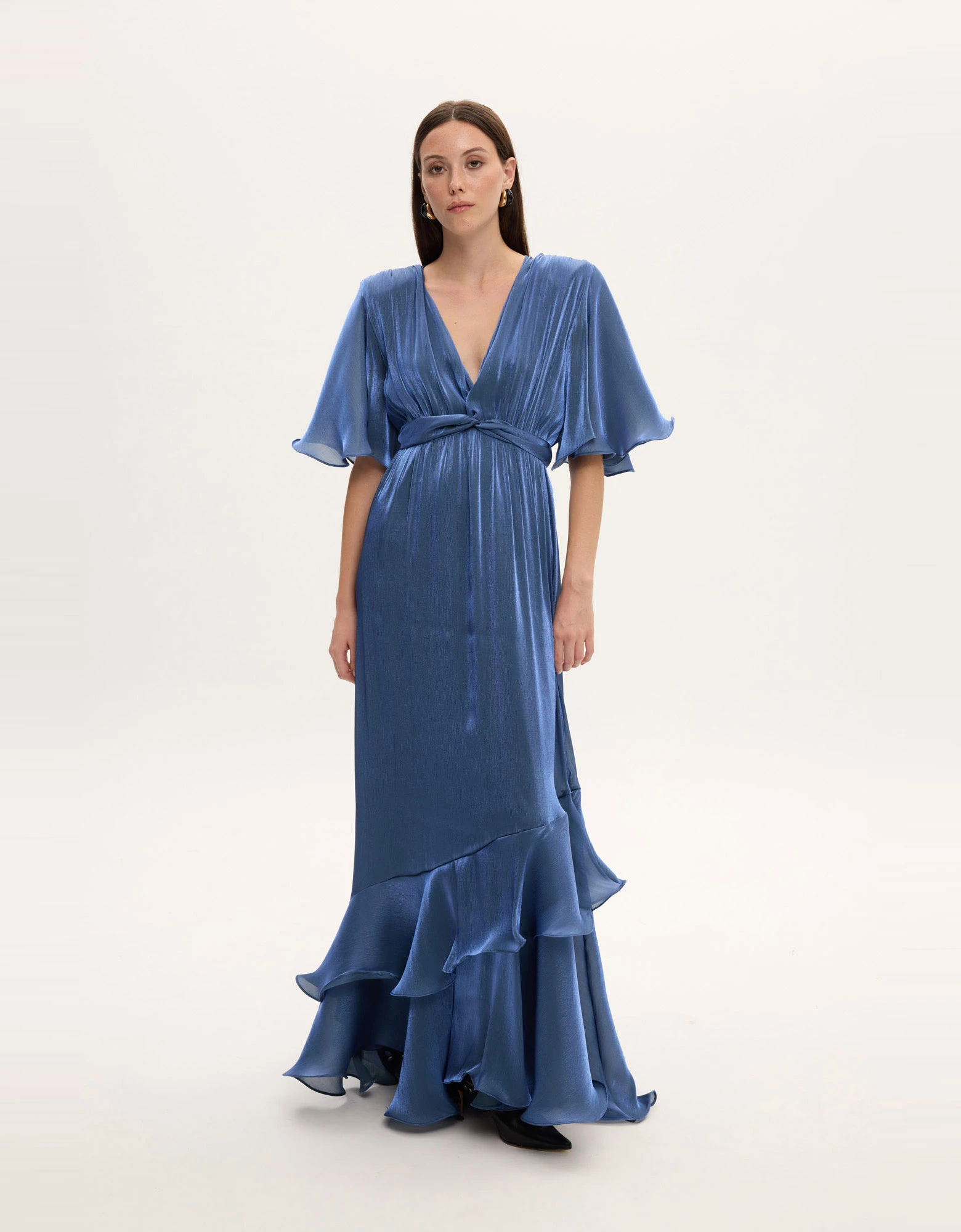Fall for you long ruffle dress blue — Ciel Concept