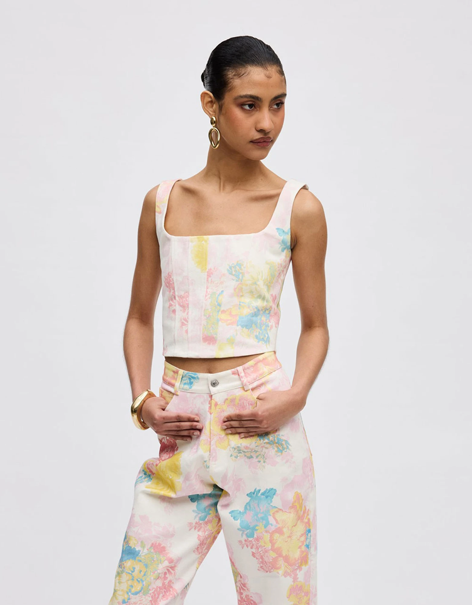 Floral mist denim corset — Ciel Concept