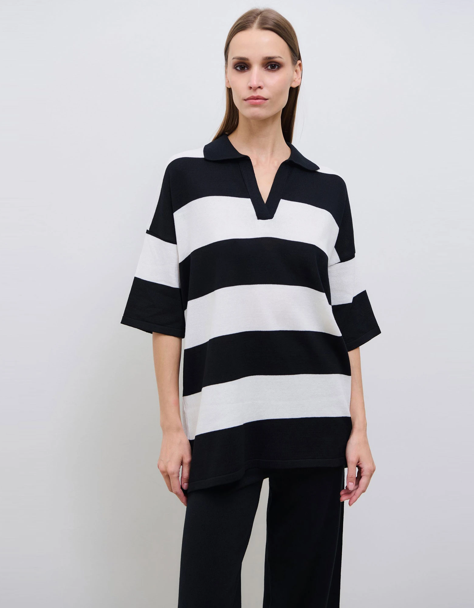 Black and ivory knit blouse — Combos Knitwear