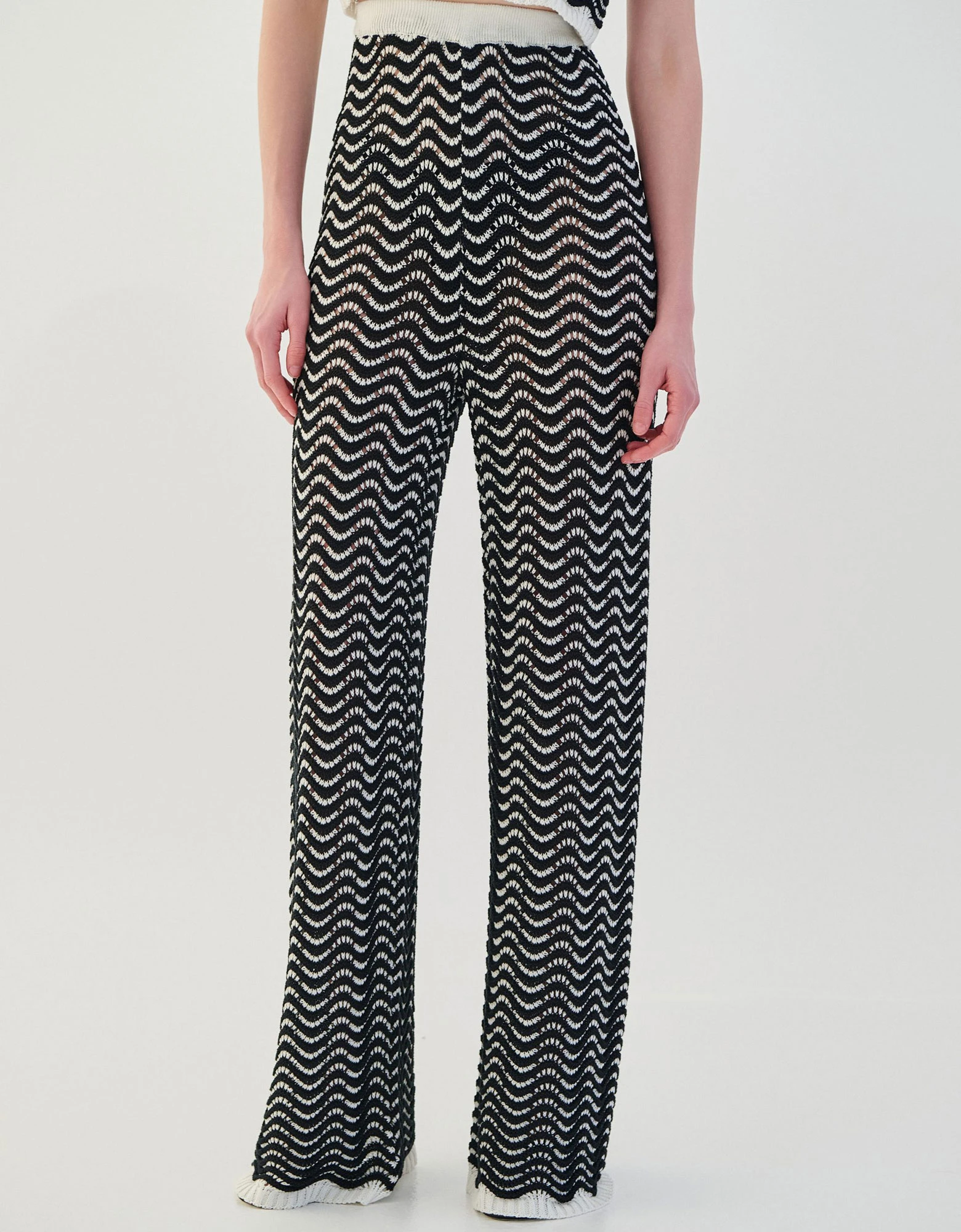 Combos Knitwear Two tone knit pants black — φωτογραφία 3 από 4