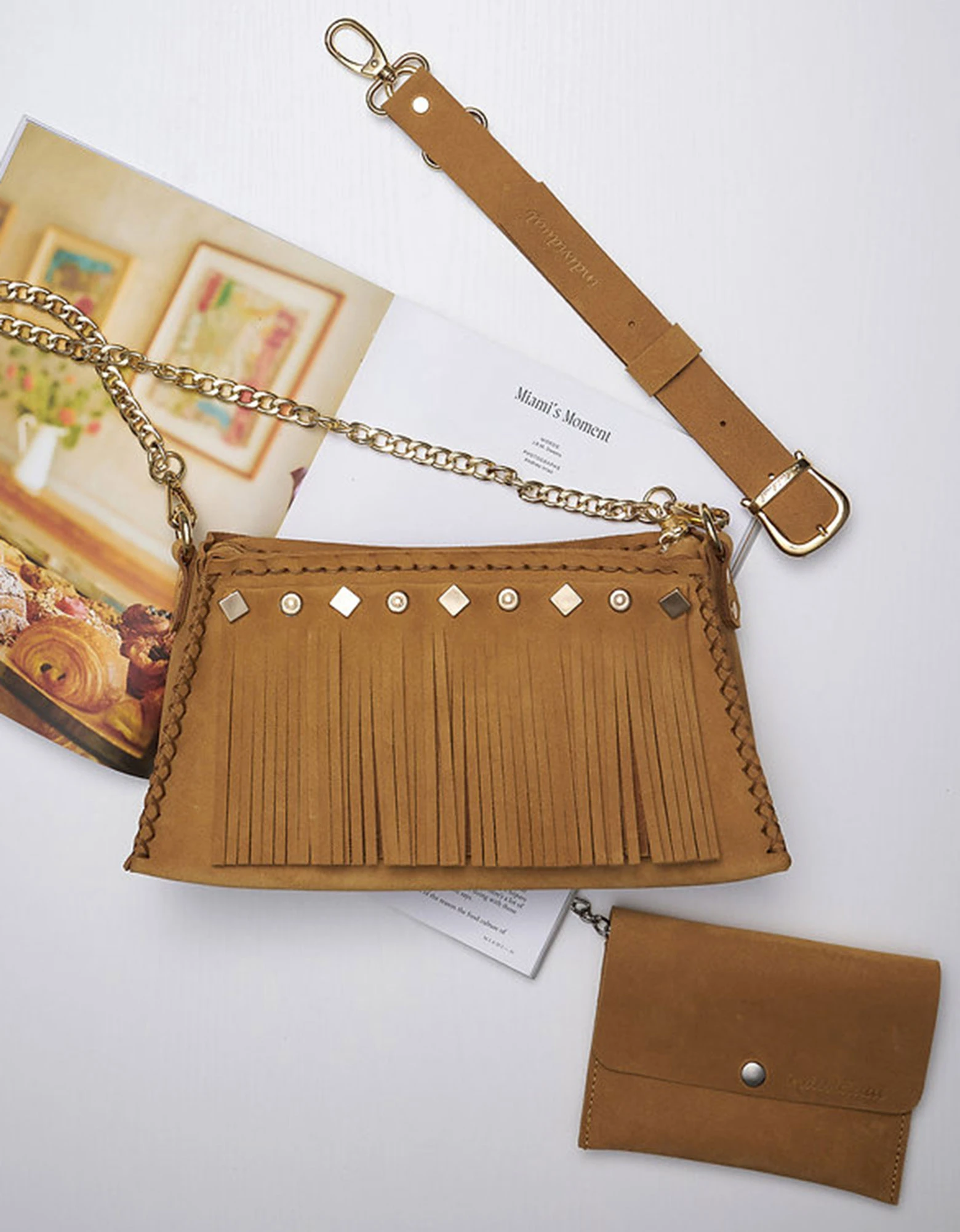 Dance away bag honey suede nickel — Individual Art Leather