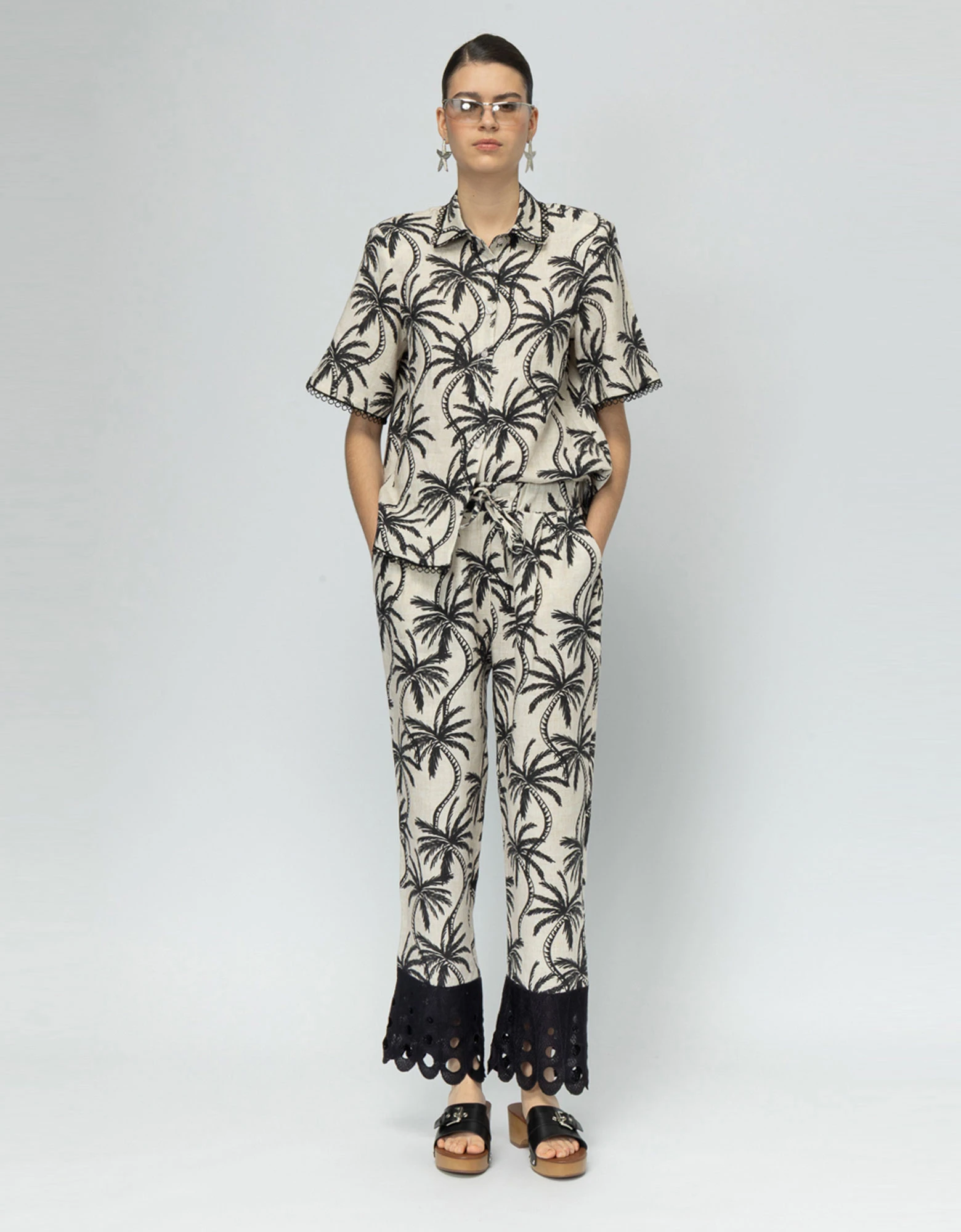Island escape b&w palm pants — Mallory the label
