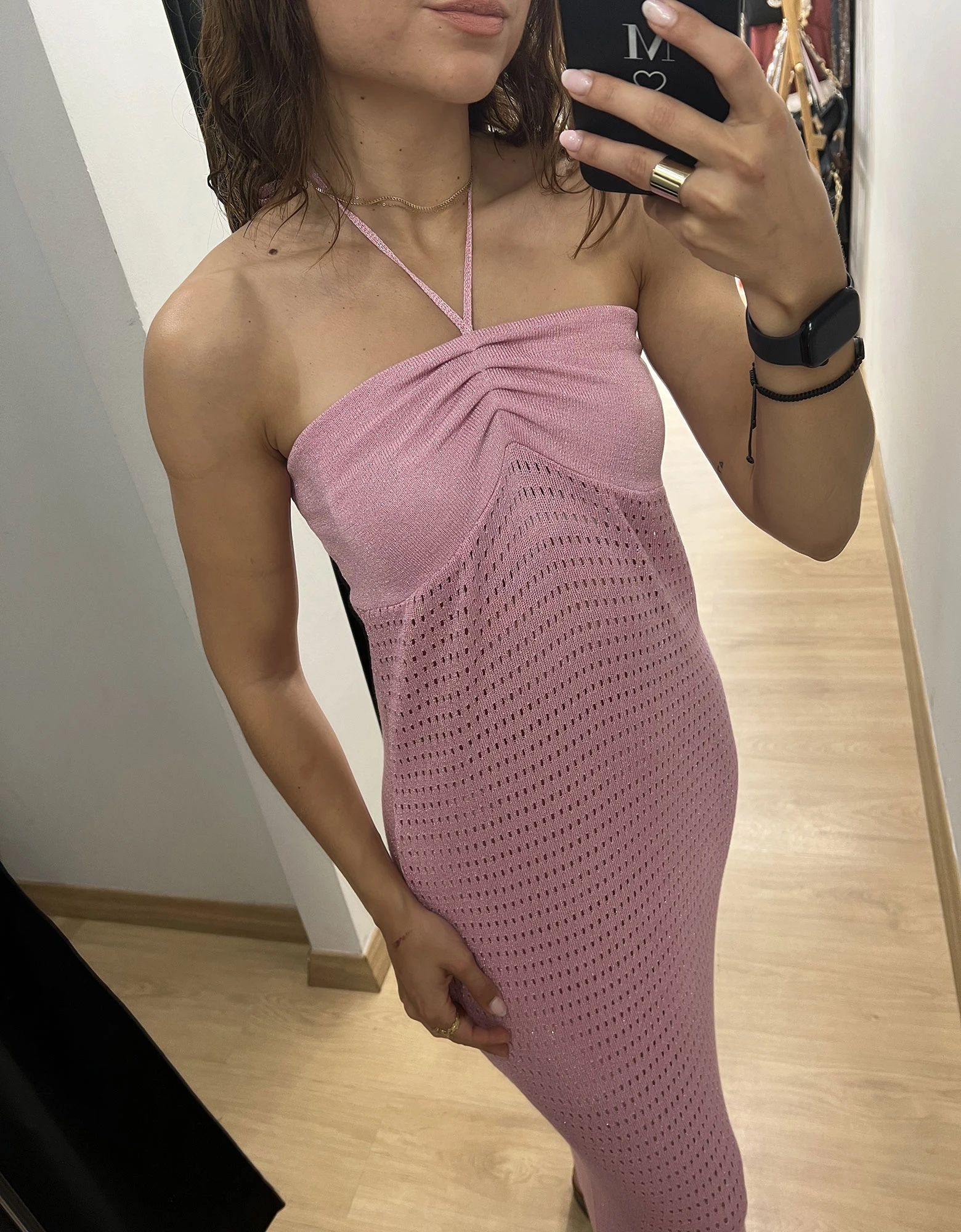 Combos Knitwear Neck tie maxi lurex dress pink — φωτογραφία 2 από 3