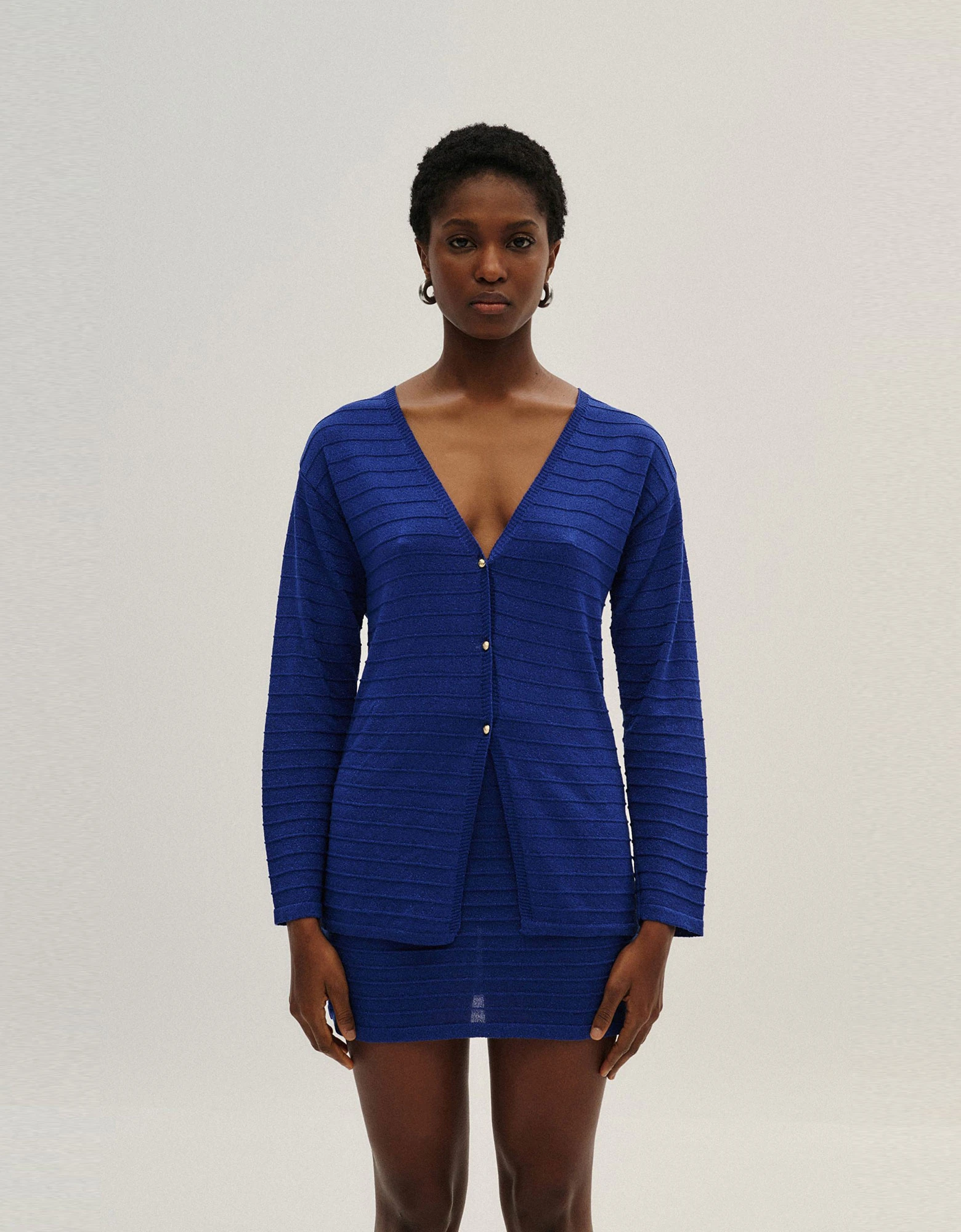 Knit lurex cardigan blue — Combos Knitwear