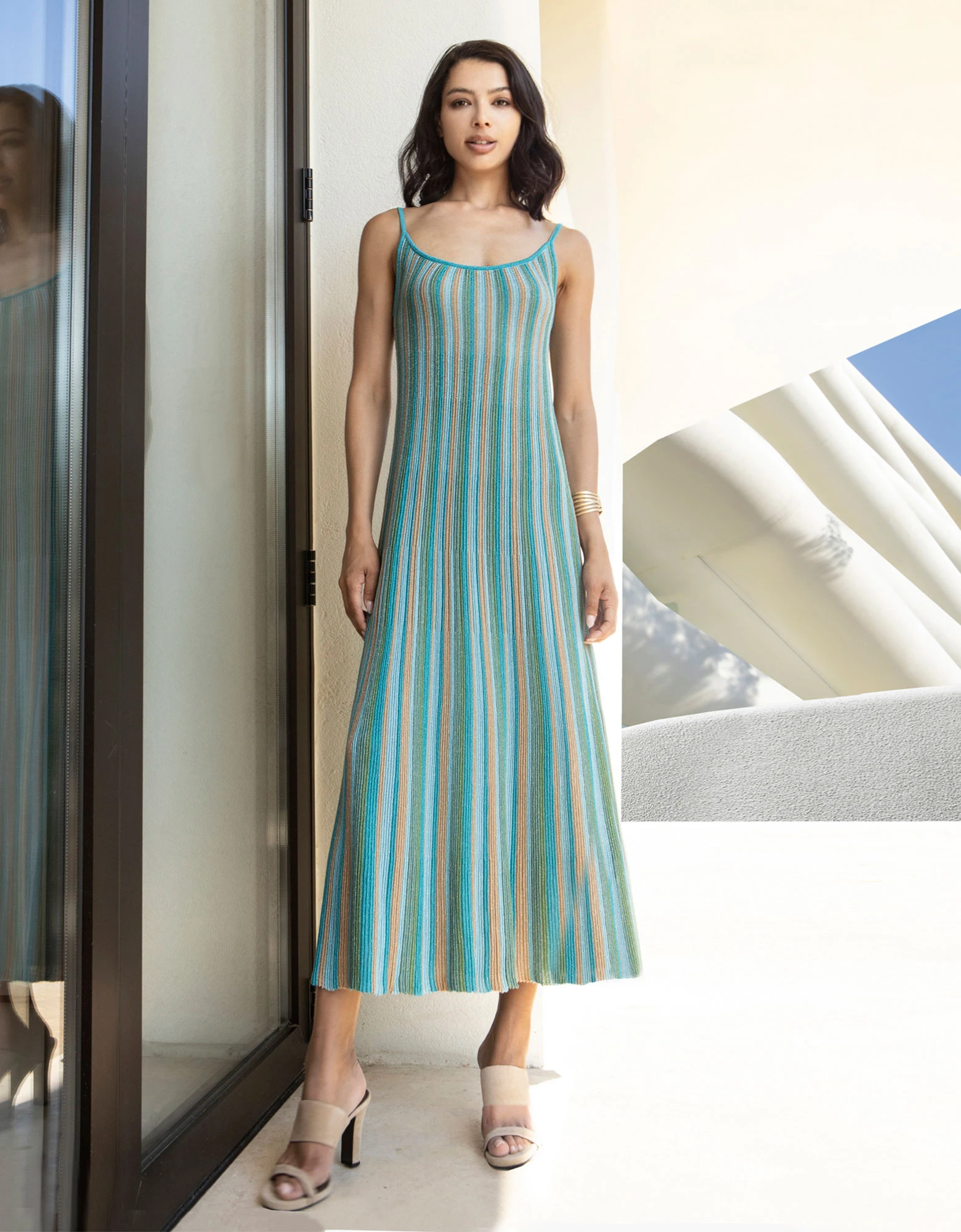 Lurex midi knit dress teal-aloe-ciel — Aggel Knitwear