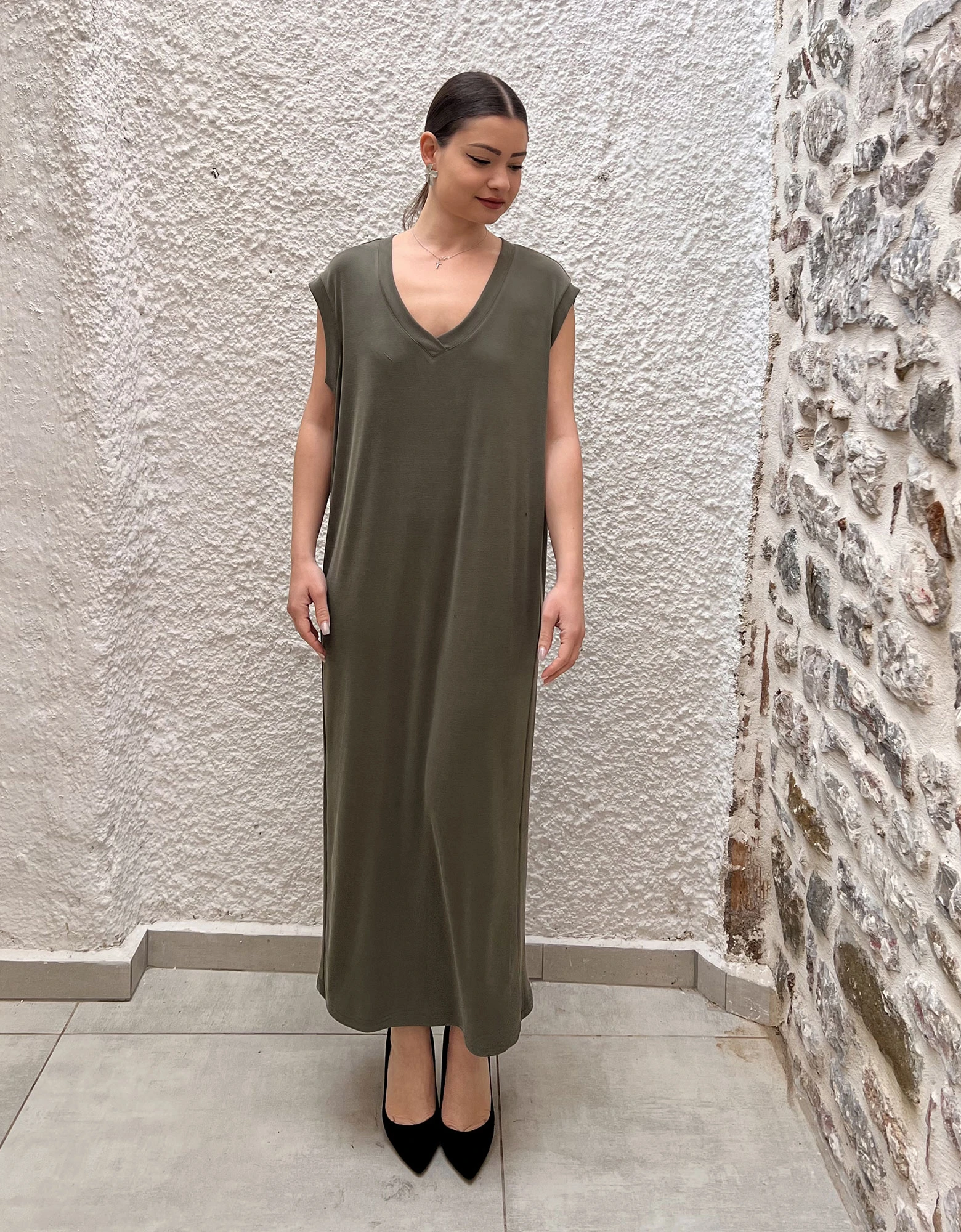 Midi rib dress khaki — Milla