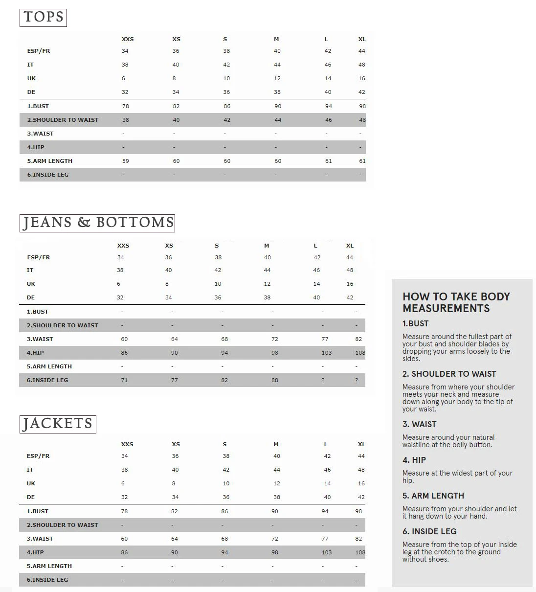 Size guide — Pepe Jeans