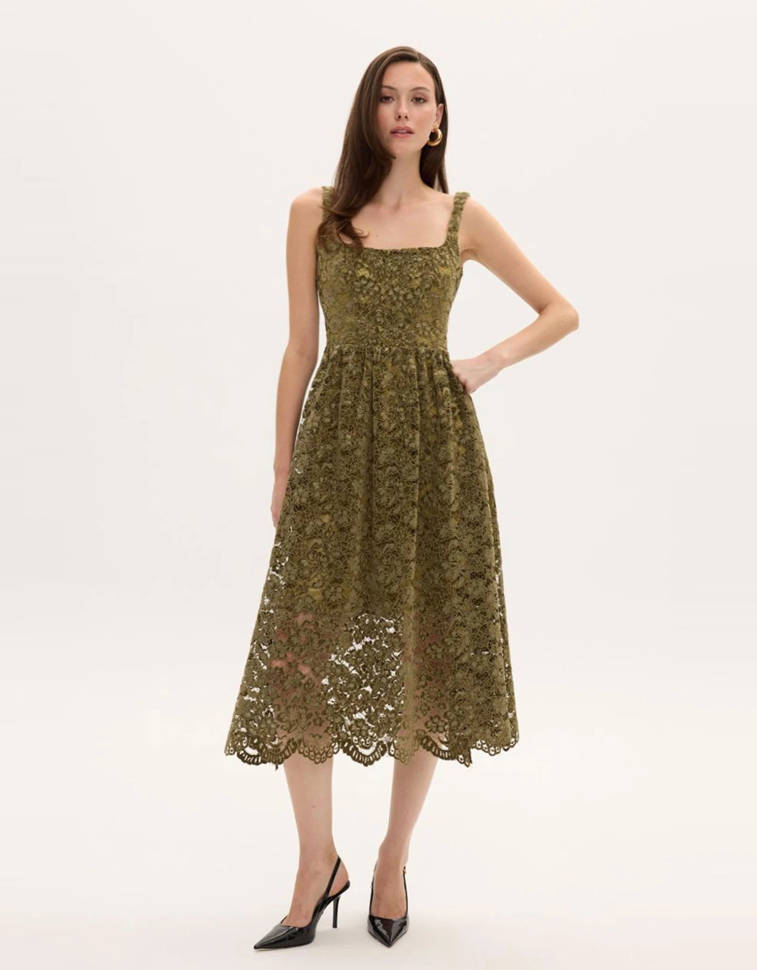 Olive lace velvet midi dress — Ciel Concept