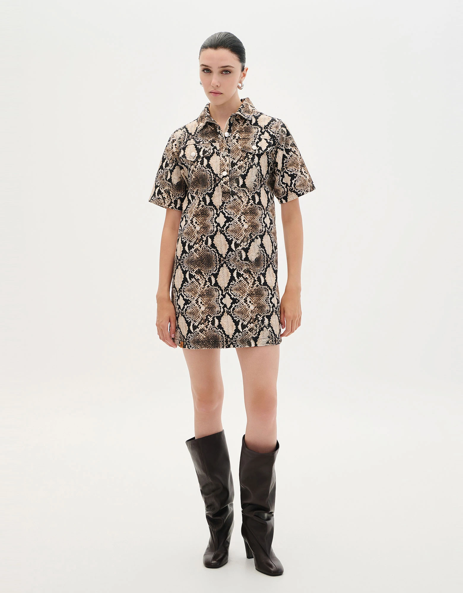 Python mini denim dress — Combos Knitwear