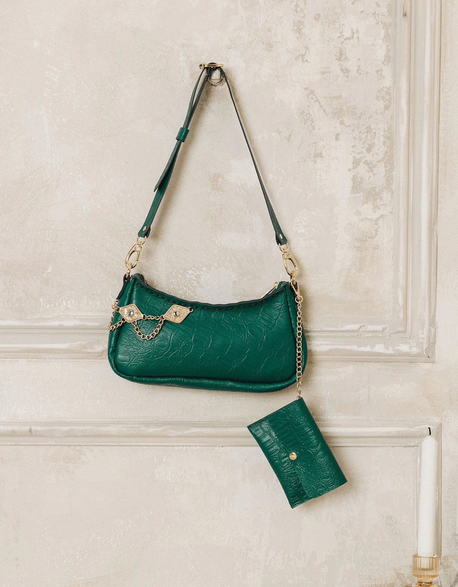 Rushmere bag forest green gold — Individual Art Leather