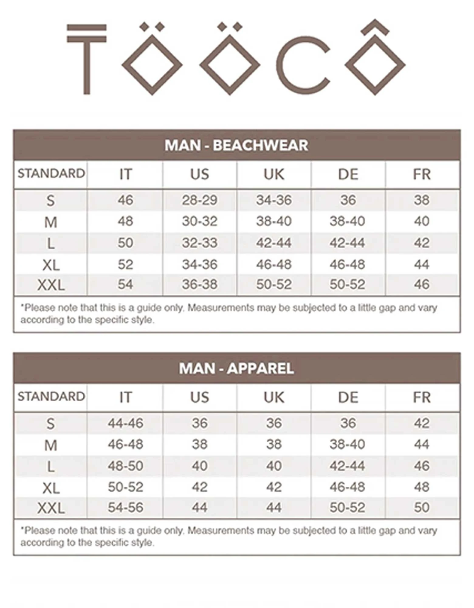 Size guide — Tooco