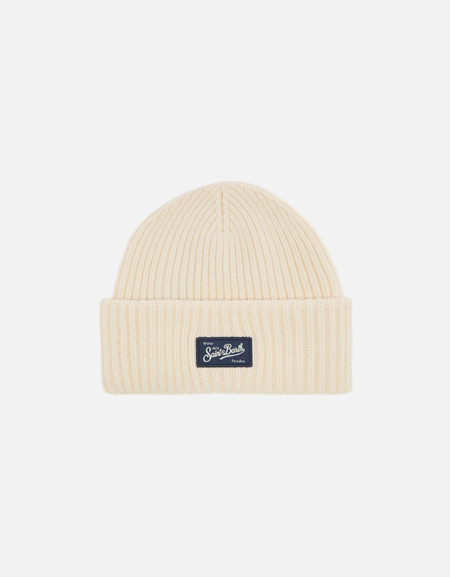 Berry w ribbed cashmere-blend beanie in white — MC2 Saint Barth