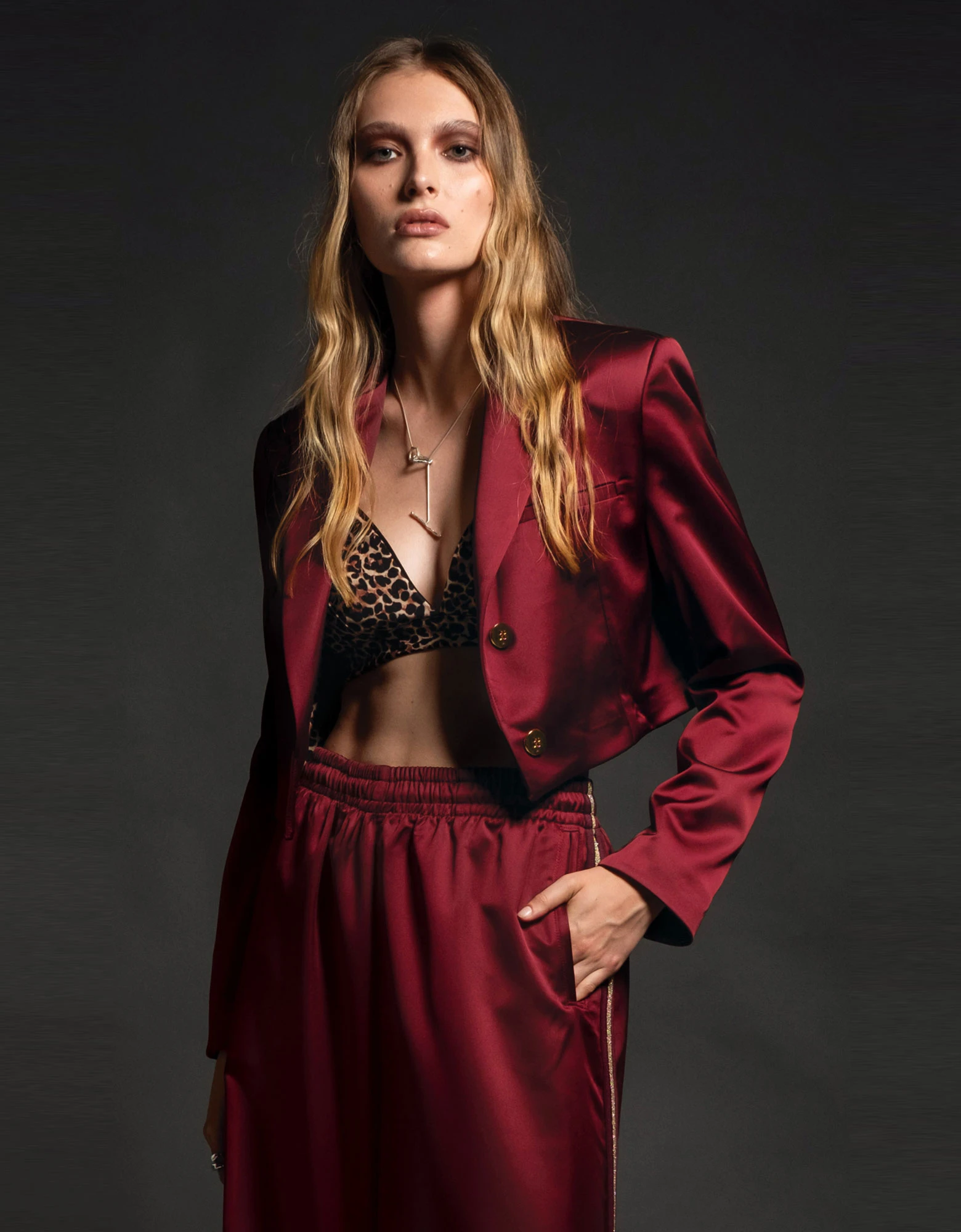 Peace & Chaos Sleek crop blazer silky bordeaux — photo 1 of 4