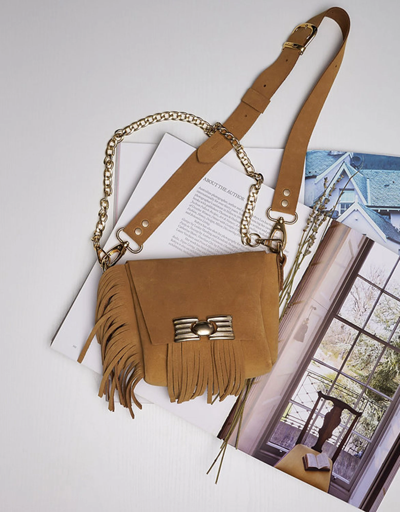 Woman bag honey suede nickel — Individual Art Leather